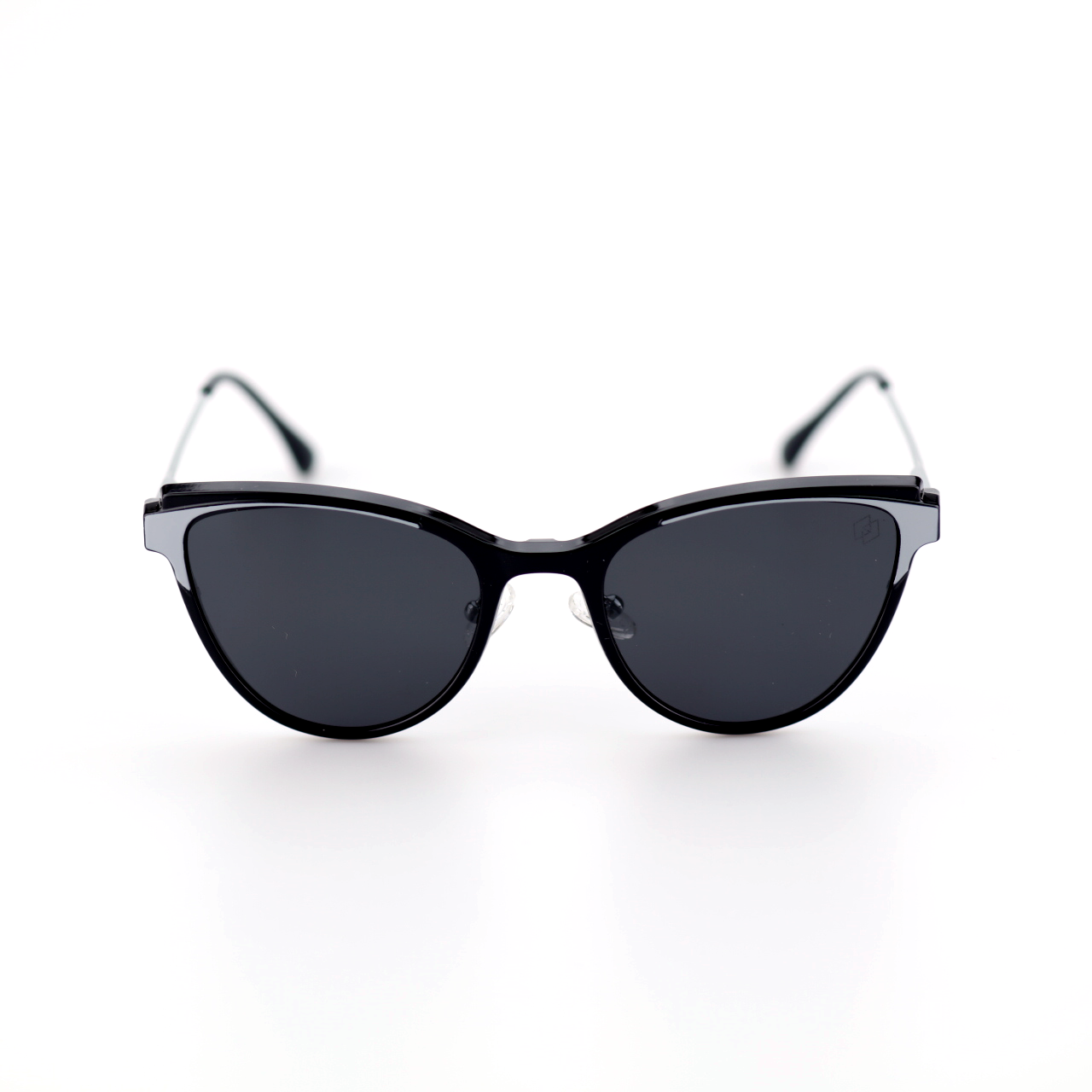 O'S OPTICAL Duo Silver alloy cat-eye magnetic clip-on sunglasses, front view