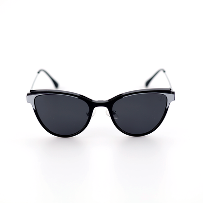 O'S OPTICAL Duo Silver alloy cat-eye magnetic clip-on sunglasses, front view
