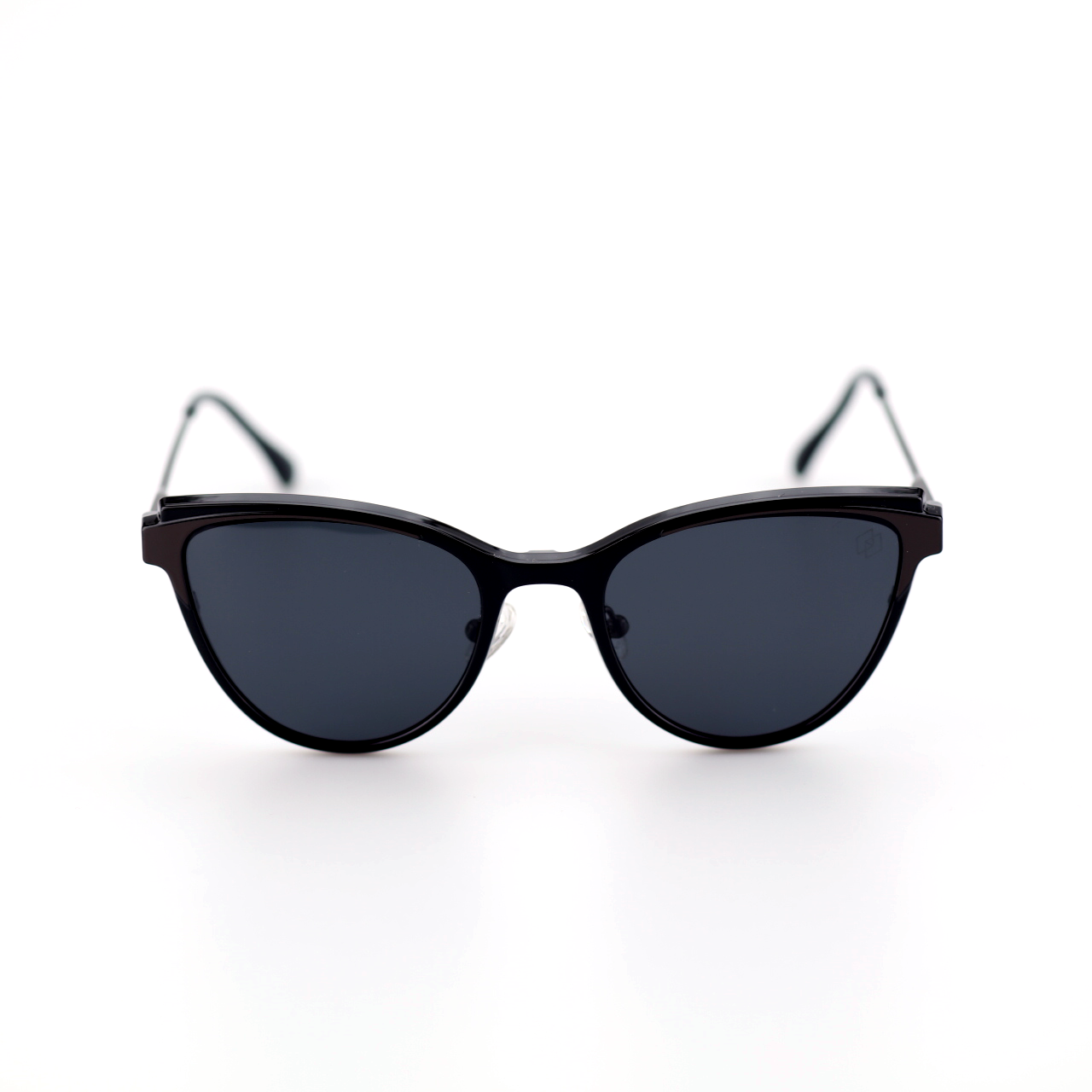O'S OPTICAL Duo Black alloy cat-eye magnetic clip-on sunglasses, front view