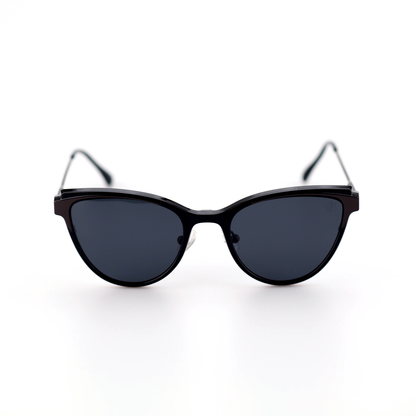 O'S OPTICAL Duo Black alloy cat-eye magnetic clip-on sunglasses, front view