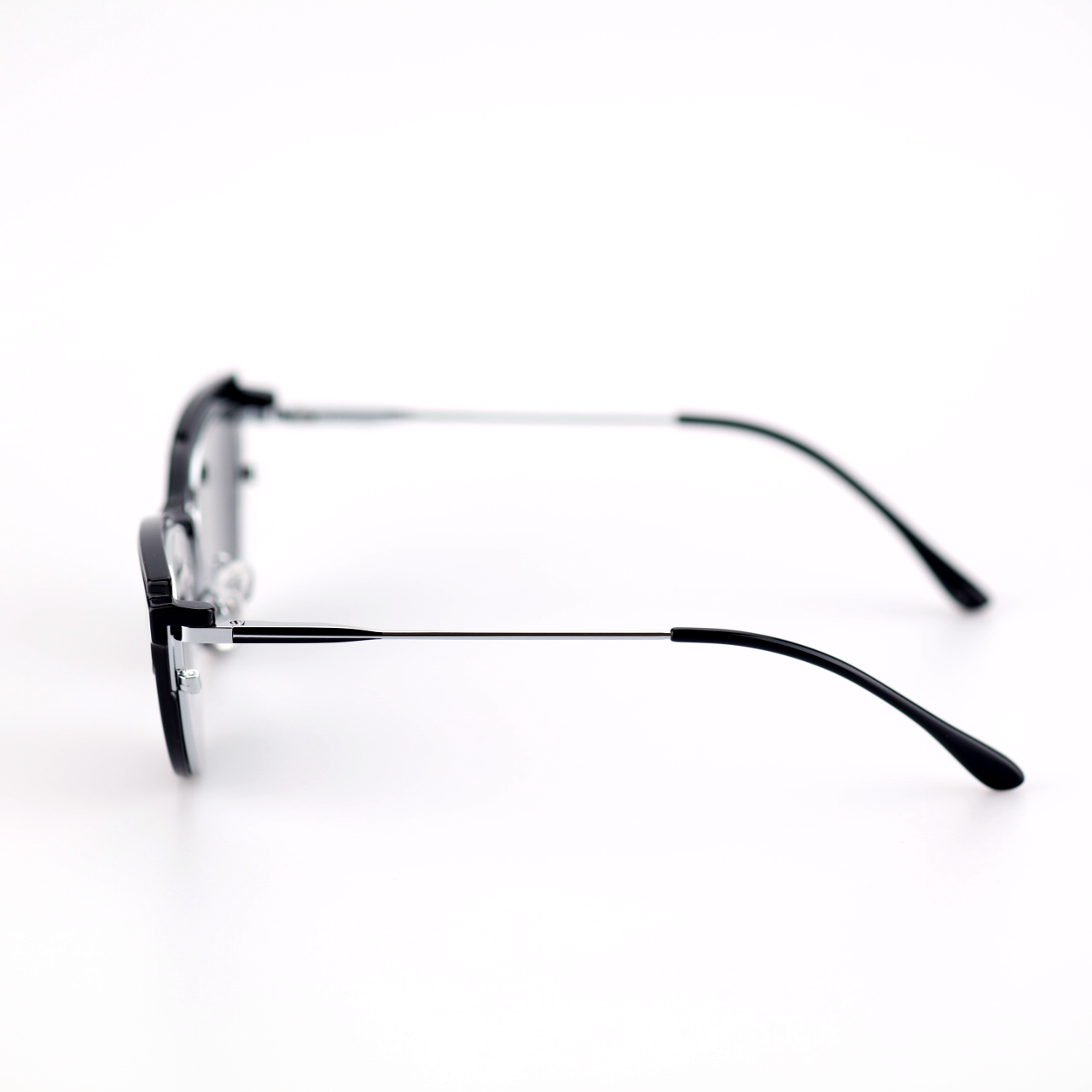 O'S OPTICAL Duo Silver alloy cat-eye magnetic clip-on sunglasses, side view