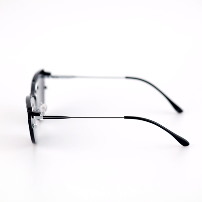 O'S OPTICAL Duo Silver alloy cat-eye magnetic clip-on sunglasses, side view
