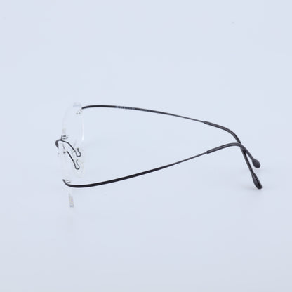 Feather lightweight titanium rimless glasses temple and nose pad detail