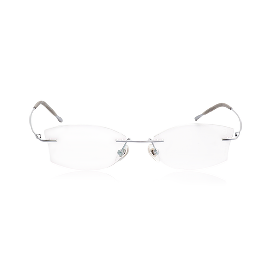 Flow lightweight titanium geometric rimless prescription glasses front view