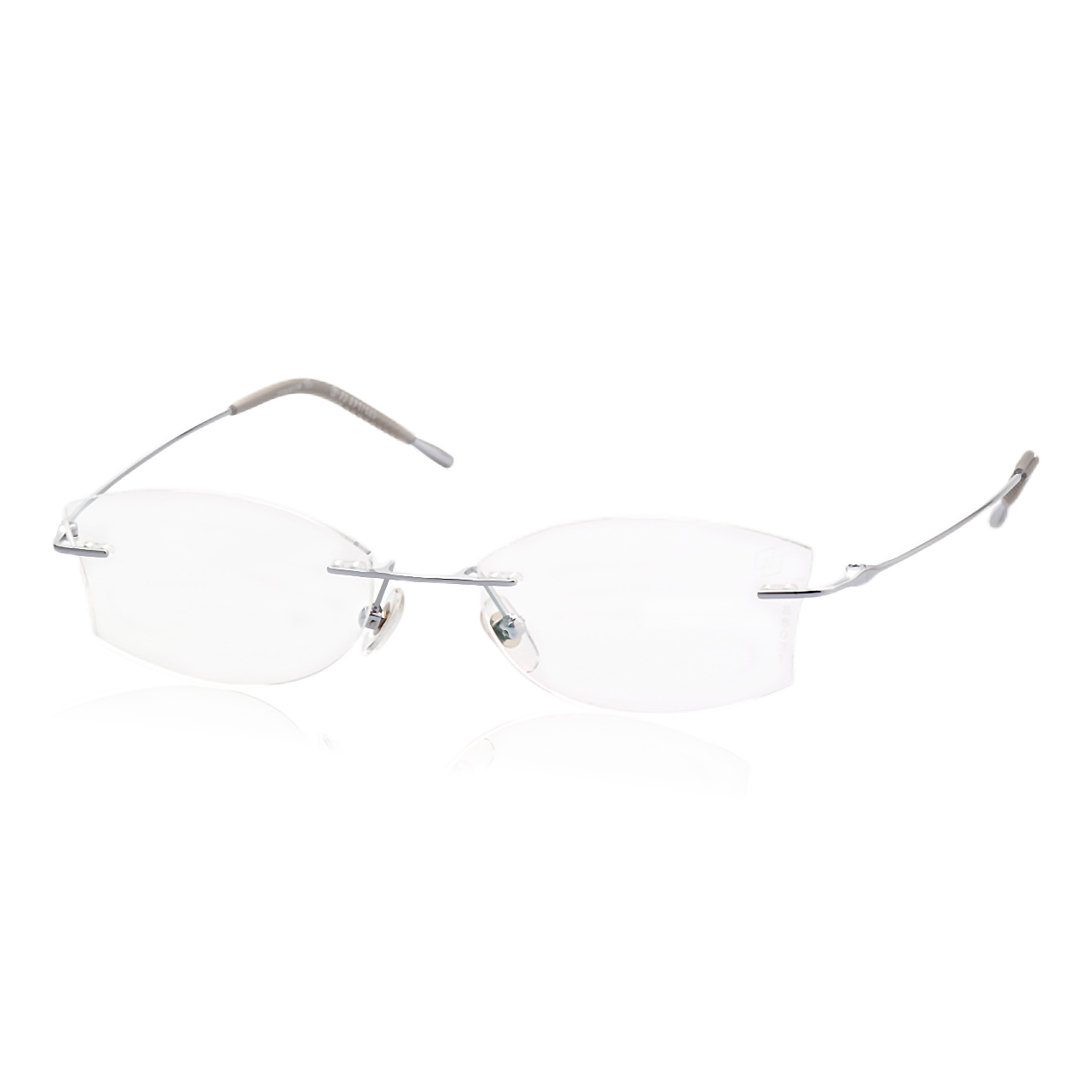 O'S OPTICAL Flow Silver titanium rimless glasses side profile with slim temples