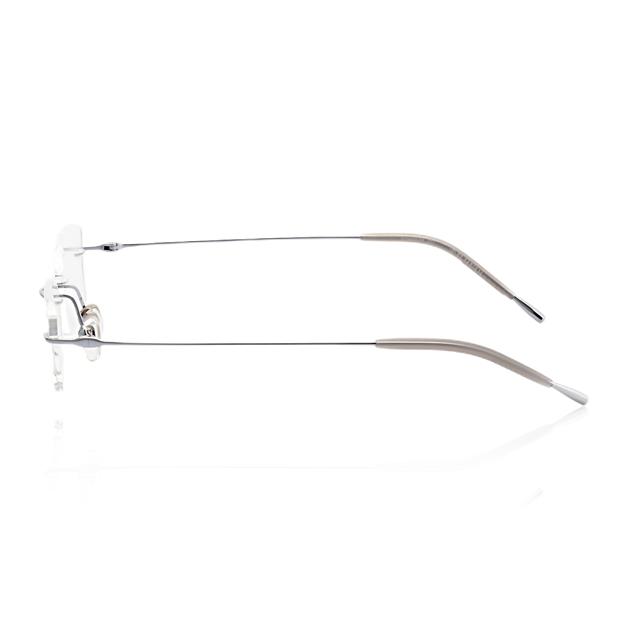 O'S OPTICAL Flow Silver titanium rimless glasses side profile with slim temples