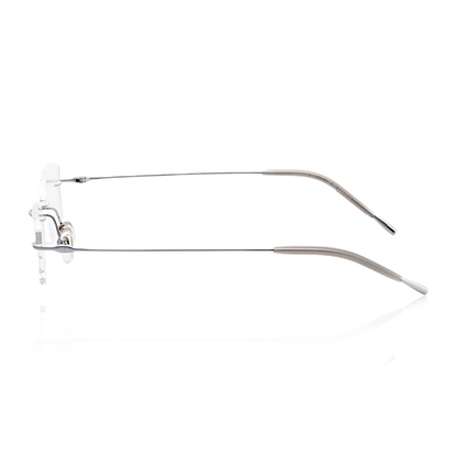 O'S OPTICAL Flow Silver titanium rimless glasses side profile with slim temples