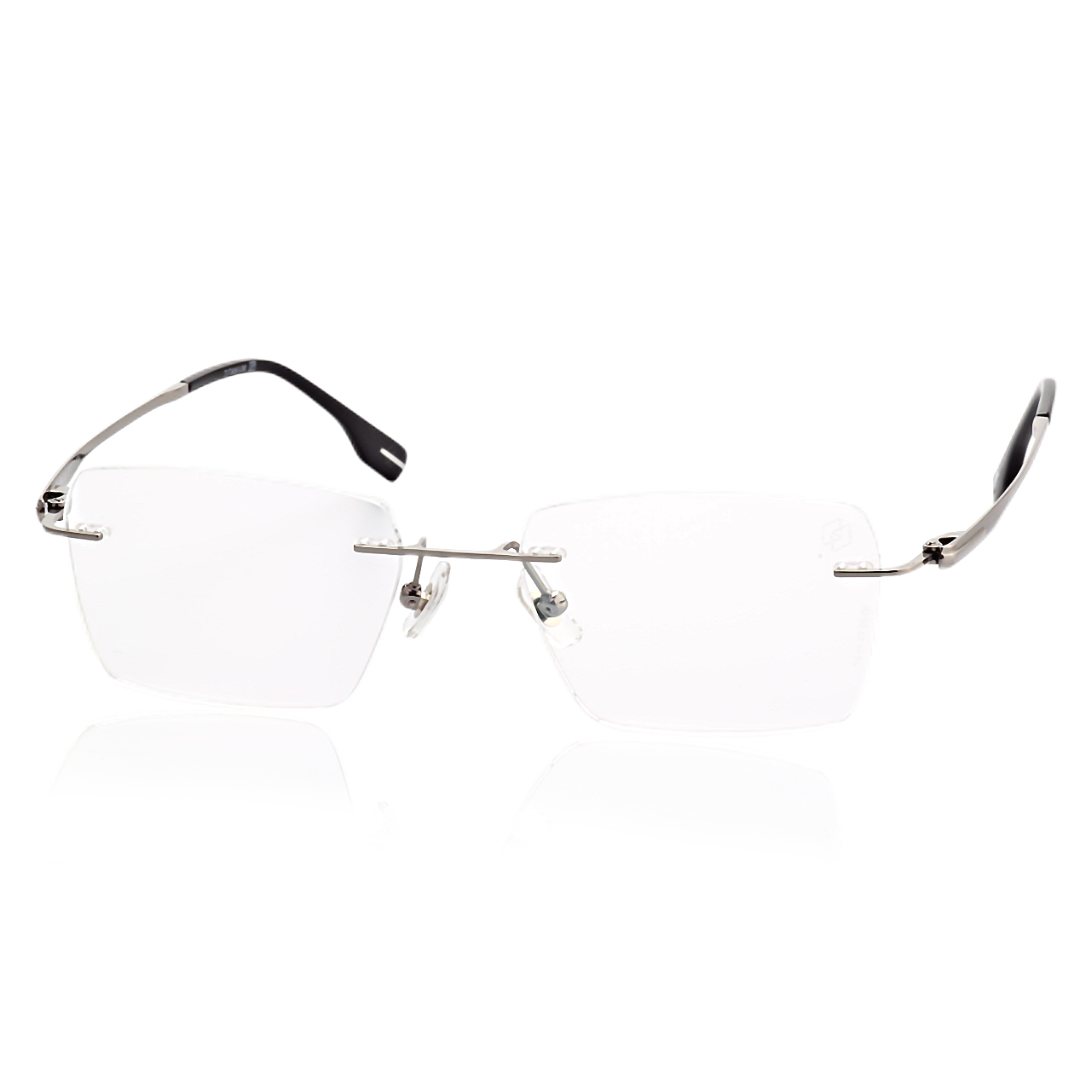 Ghost rimless titanium rectangle glasses front view with clear lenses