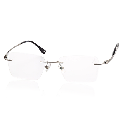 Ghost rimless titanium rectangle glasses front view with clear lenses