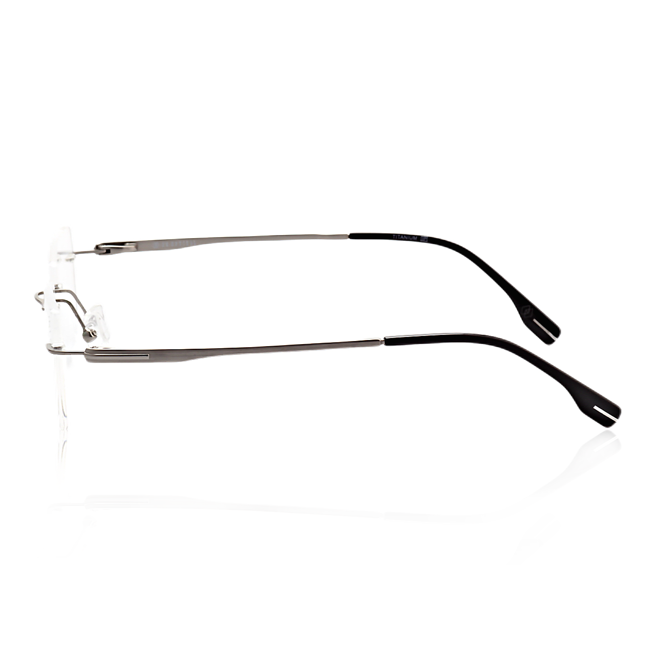 Ghost titanium rimless glasses side profile with black temples