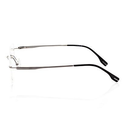 Ghost titanium rimless glasses side profile with black temples