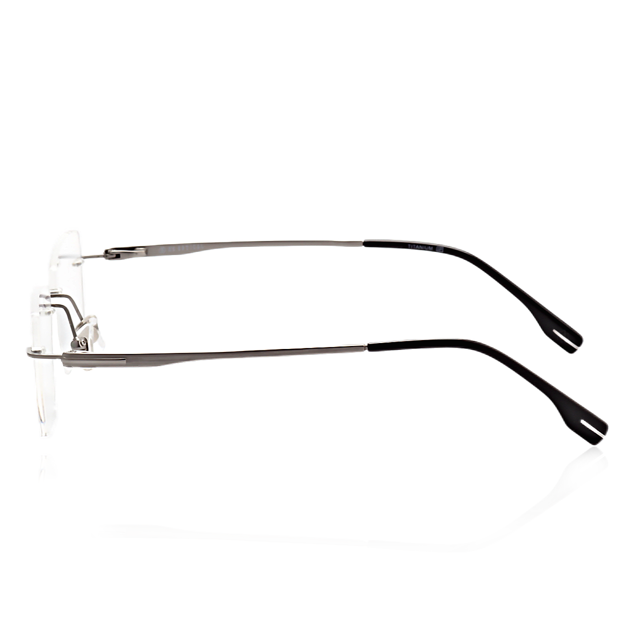 Ghost titanium rimless rectangle glasses temple and side detail