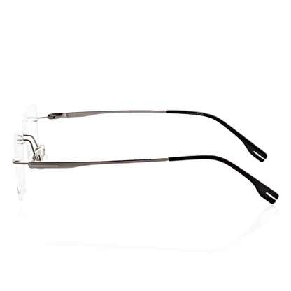 Ghost titanium rimless rectangle glasses temple and side detail