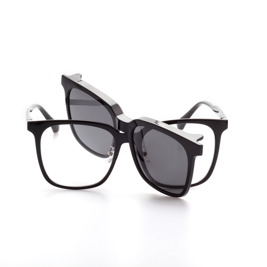 O'S OPTICAL Catch Black Acetate Oversized Square Clip-on Glasses