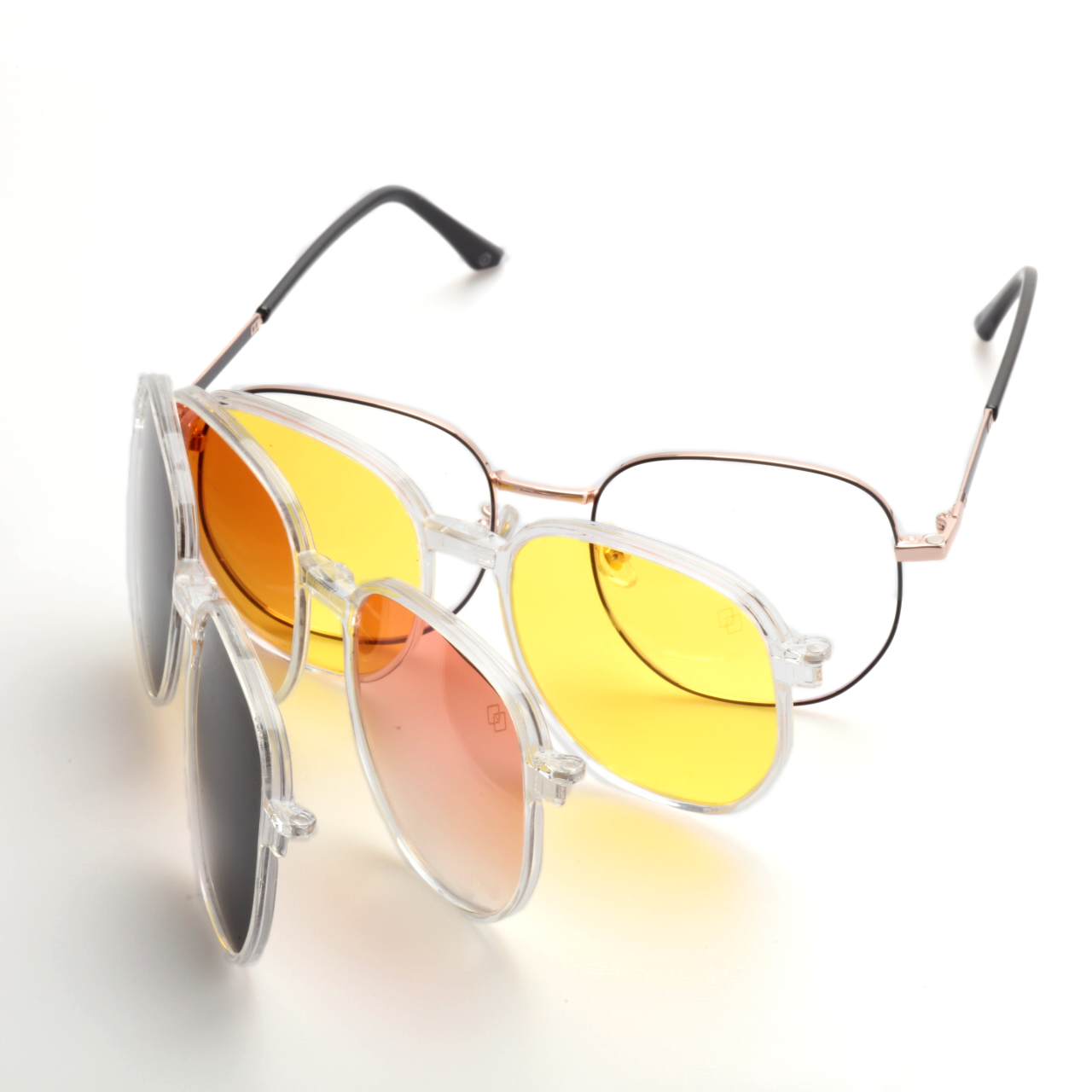 O'S OPTICAL Switch Black metal square 3-in-1 magnetic clip-on glasses set with interchangeable sun clips, angled view || color=Black