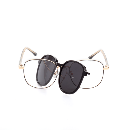 O'S OPTICAL Link Black Metal Square Clip-on Glasses