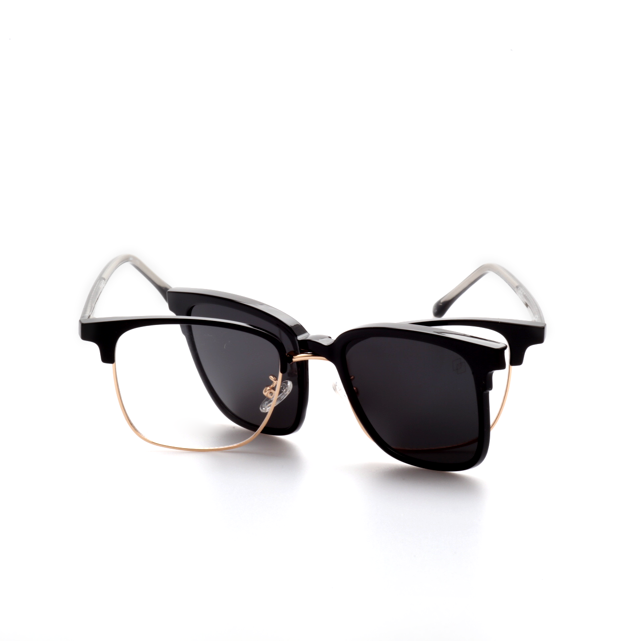 O'S OPTICAL Match Gold metal browline magnetic clip-on glasses set, angled view || color=Gold