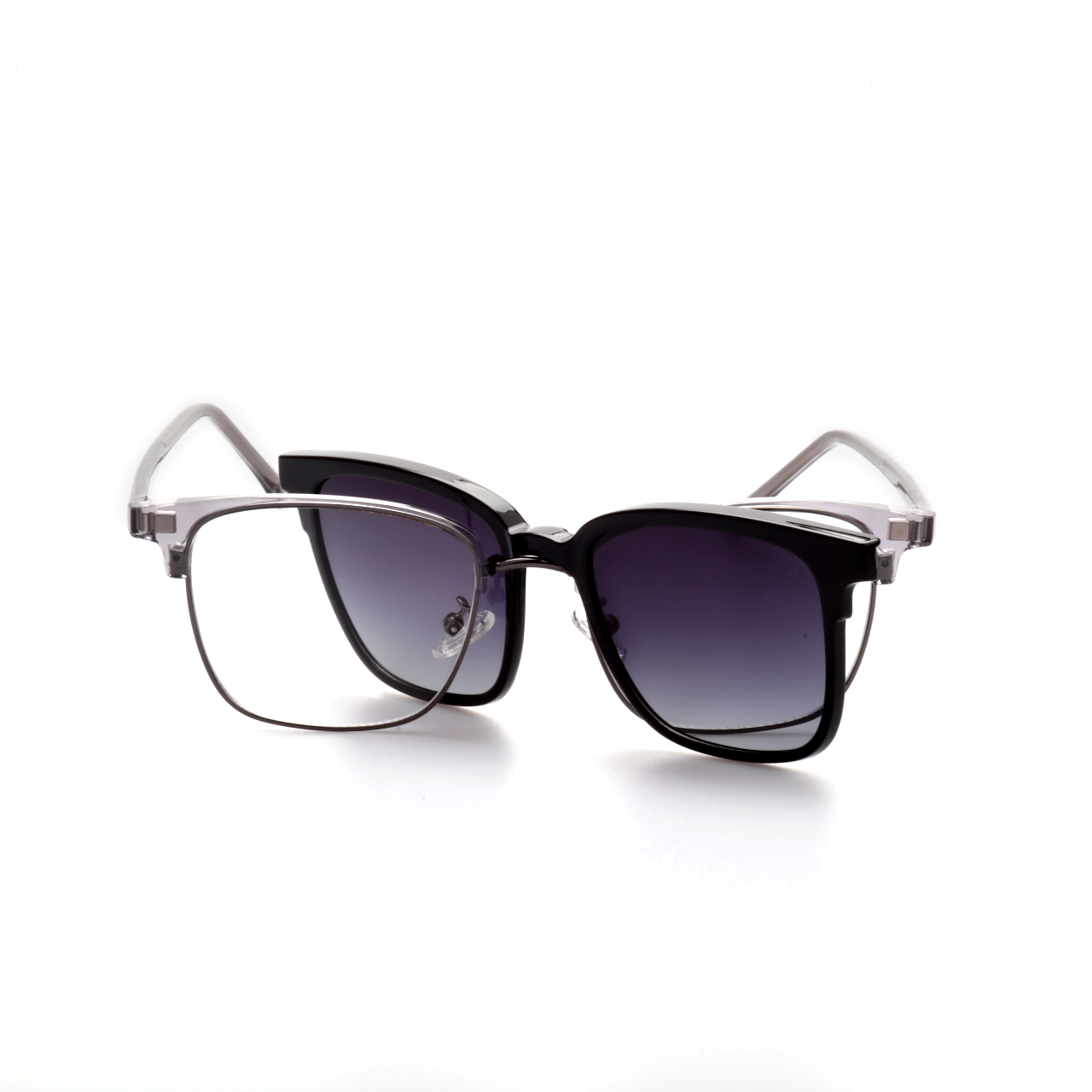 O'S OPTICAL Match Icy Gray Metal Browline Clip-on Glasses