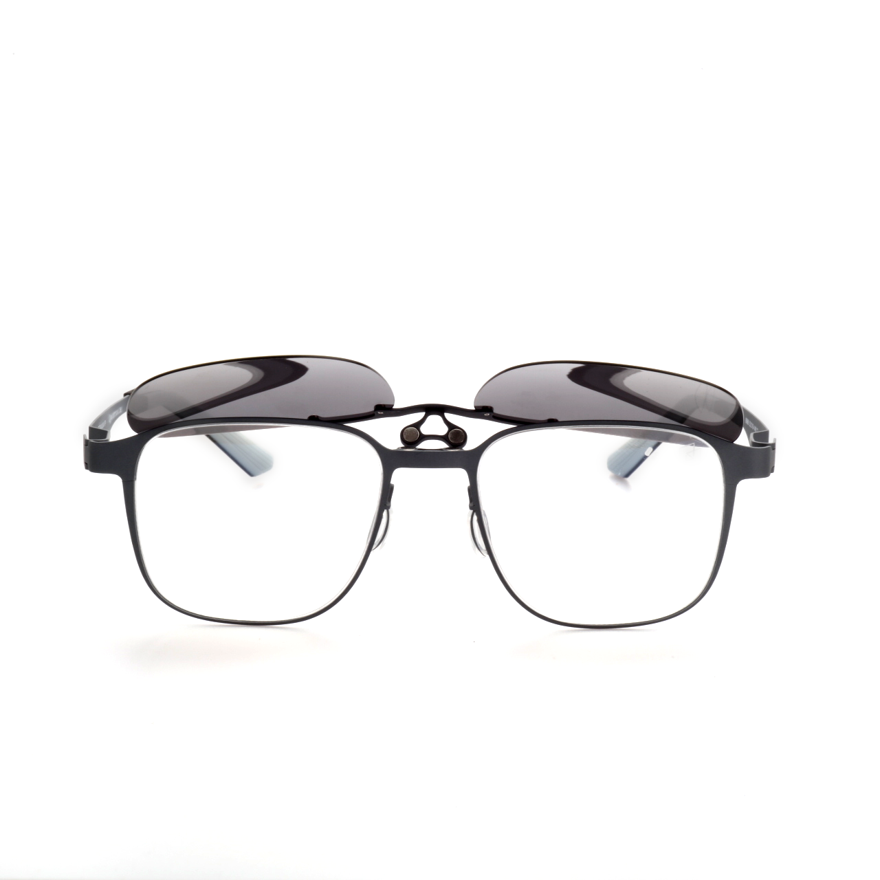 O'S OPTICAL Echo Grey Titanium Square Clip-on Glasses  