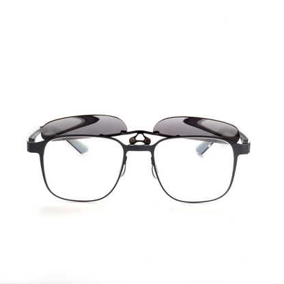 O'S OPTICAL Echo Grey Titanium Square Clip-on Glasses  