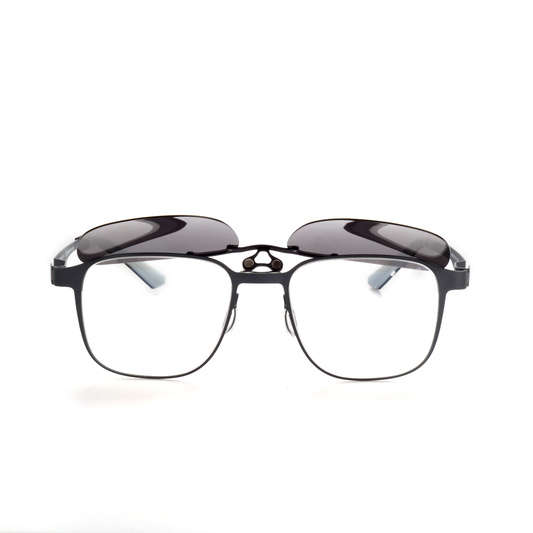 O'S OPTICAL Echo Grey Titanium Square Clip-on Glasses  
