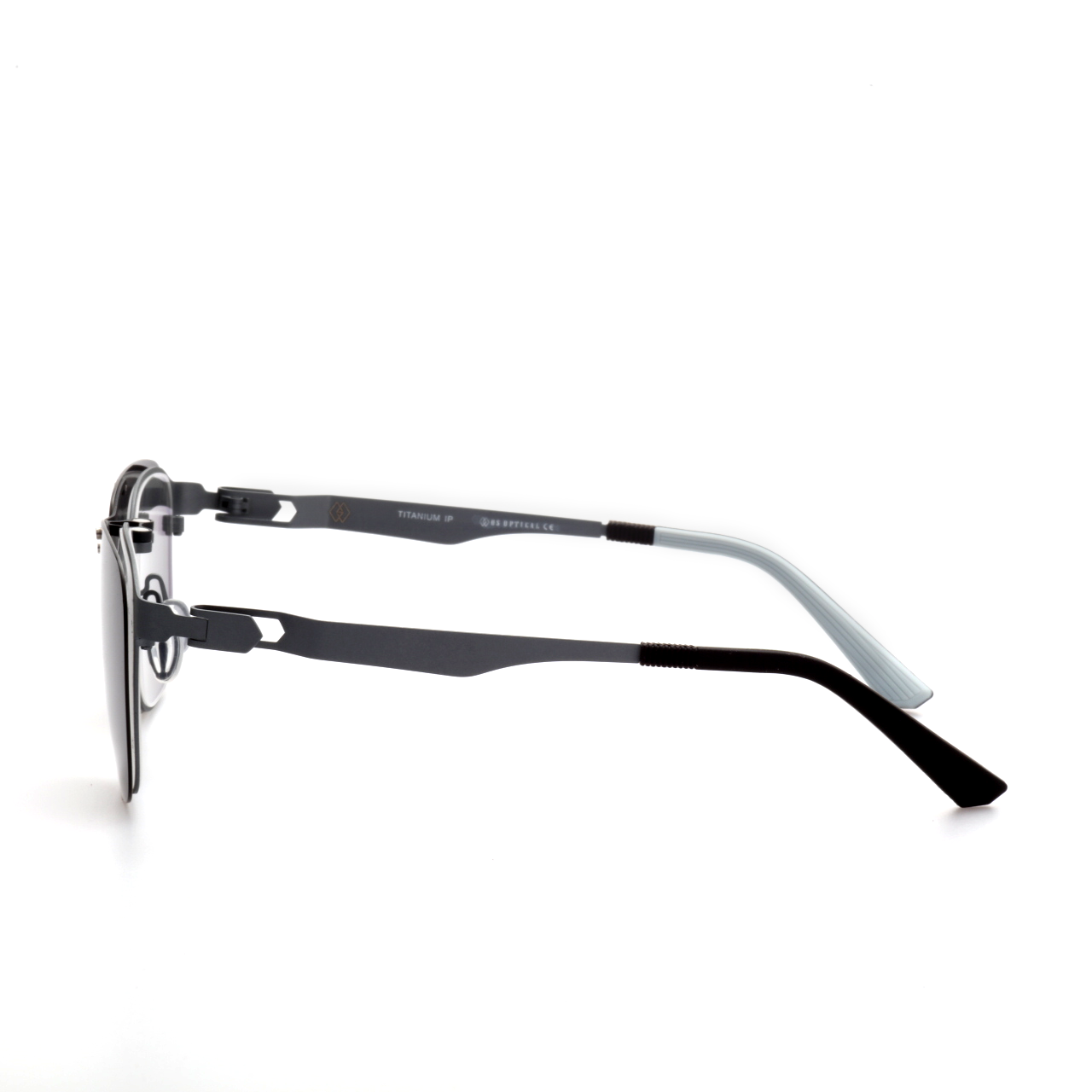 O'S OPTICAL Echo Grey Titanium Square Clip-on Sunglasses 