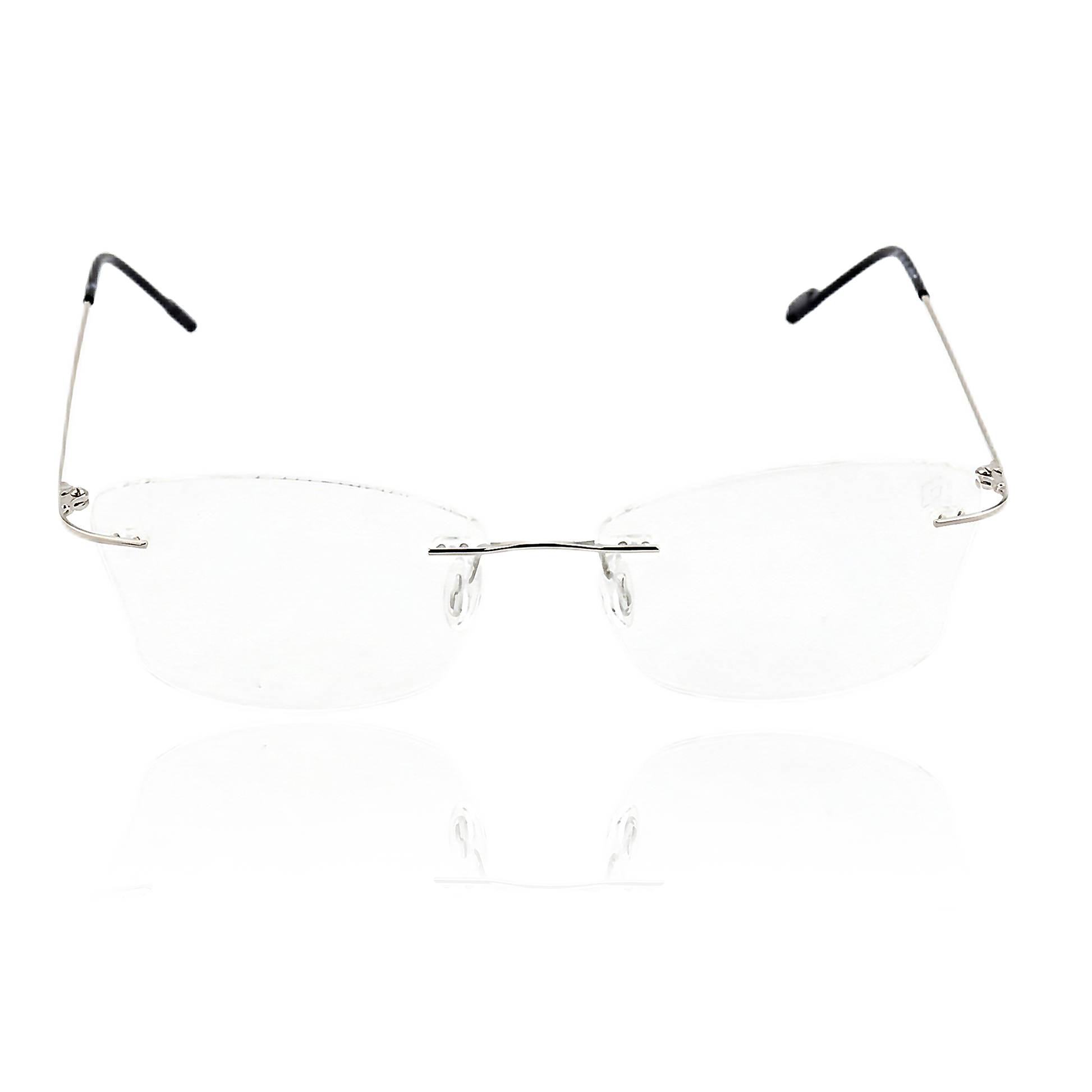 O'S OPTICAL Stow Silver lightweight titanium rimless prescription glasses front view