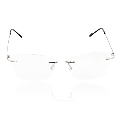 O'S OPTICAL Stow Silver lightweight titanium rimless prescription glasses front view