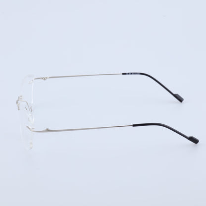 O'S OPTICAL Stow Silver titanium rimless glasses temple and side profile detail