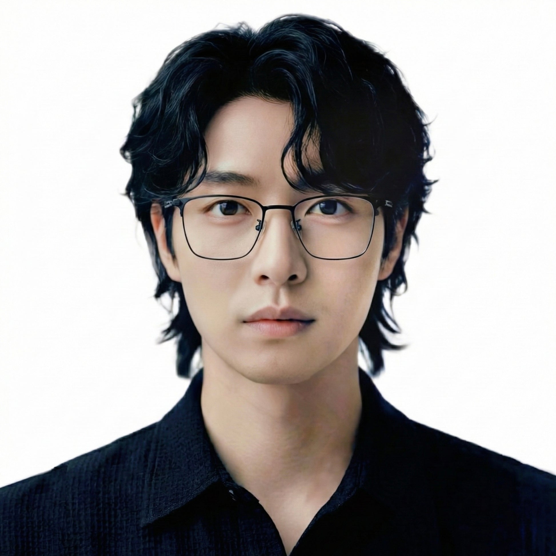 Baseon titanium square eyeglasses worn by model
