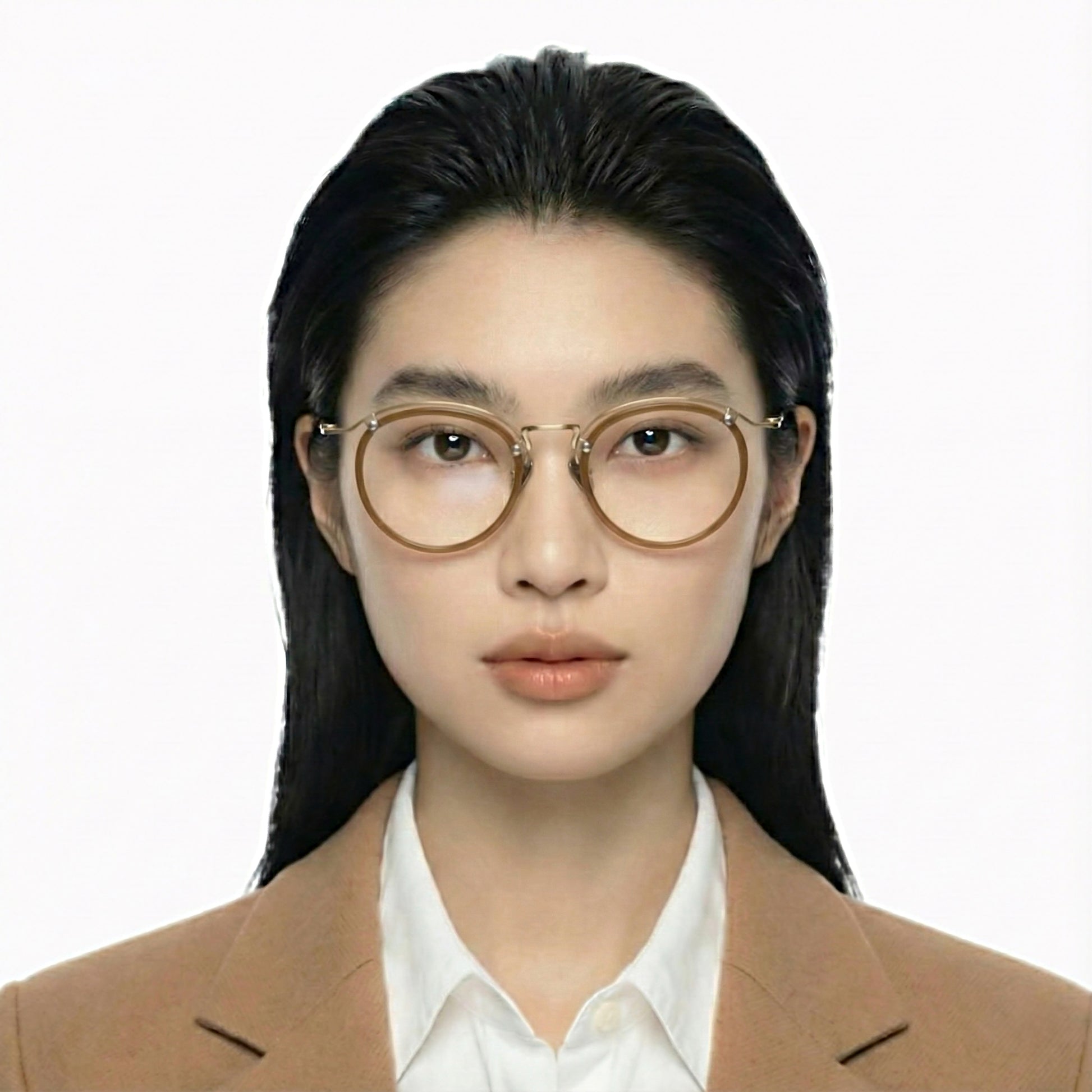Layeron titanium round glasses worn by model