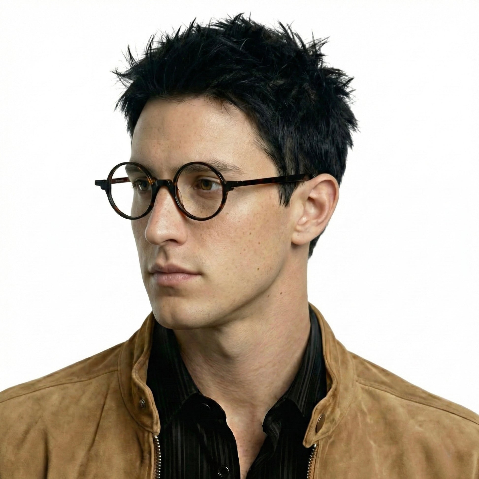 Strider acetate round glasses worn by model